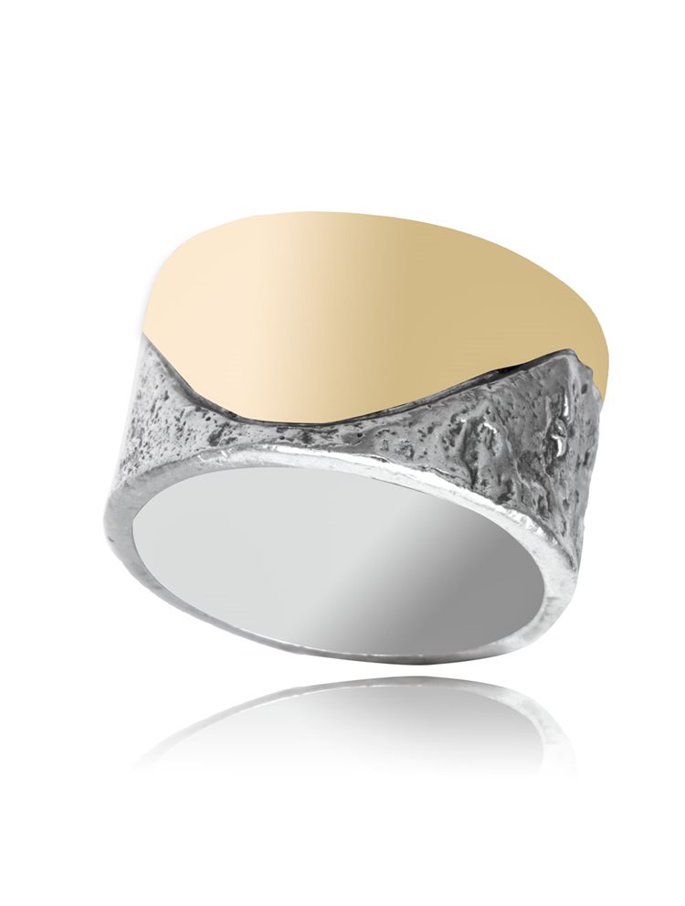 Unisex δαχτυλίδι εξαιρετικής κατασκευής από ασήμι 925 και 14 καράτια γνήσιου χρυσού