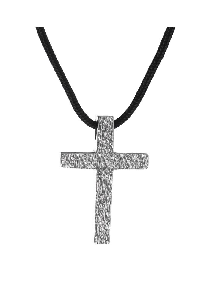 Ανδρικό κολιέ από ασήμι 925 με αυξομειώμενο κορδόνι και σχέδιο σταυρός