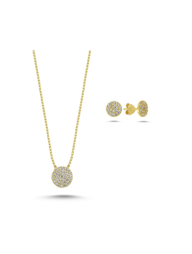 Σέτ κοσμημάτων γυναικείο Paraxenies από επιχρυσωμένο ασήμι 925 κύκλος σε κολιέ και σκουλαρίκια με πέτρες ζιργκόν SL158