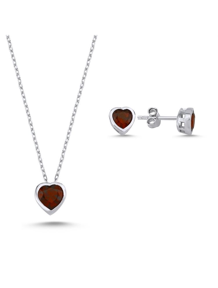 Σέτ κοσμημάτων γυναικείο Paraxenies από ασήμι 925 καρδιές σε κολιέ και σκουλαρίκια με πέτρες ζιργκόν SL161