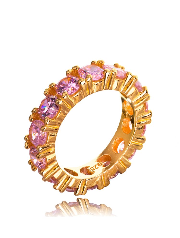 Εντυπωσιακό δαχτυλίδι ολόβερο Paraxenies από επιχρυσωμένο ασήμι 925 με πέτρες ζιργκόν ροζ