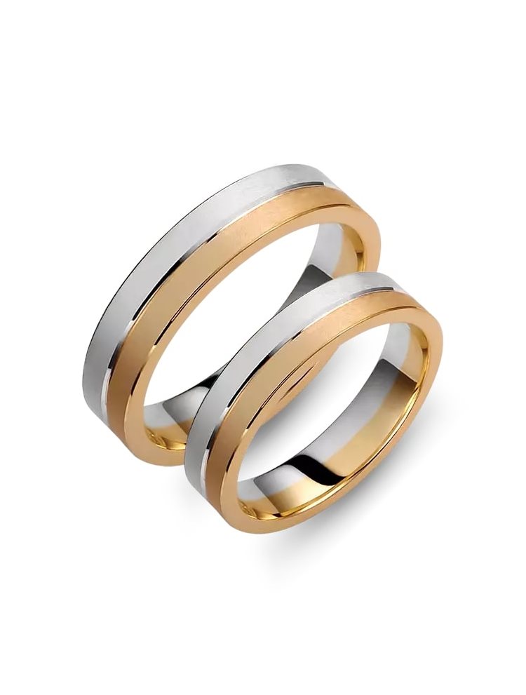 Χρυσές βέρες γάμου συλλογή Edge από χρυσό και λευκόχρυσο Κ14 δίχρωμες