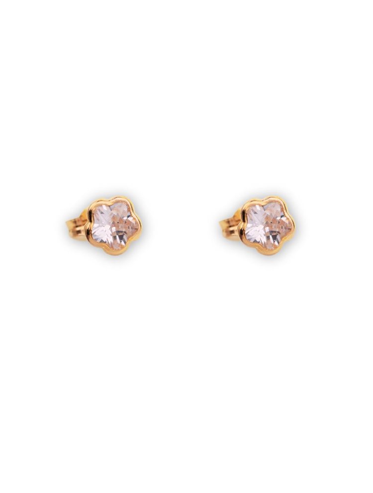 Χρυσά σκουλαρίκια από 9 καράτια γνήσιου χρυσού με πέτρες ζιργκόν σχέδιο λουλουδάκια