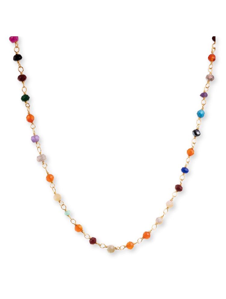 Multicolor κολιέ Paraxenies από ημιπολύτιμες πέτρες τυρκουαζ χαλαζία κορνεόλι red garnet λαμπραντορίτη σε επιχρυσωμένο ασήμι 925