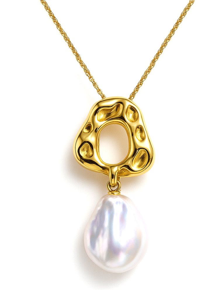 Κολιέ από Ασήμι 925 Επιχρυσωμένο με Μοναδικό Μαργαριτάρι