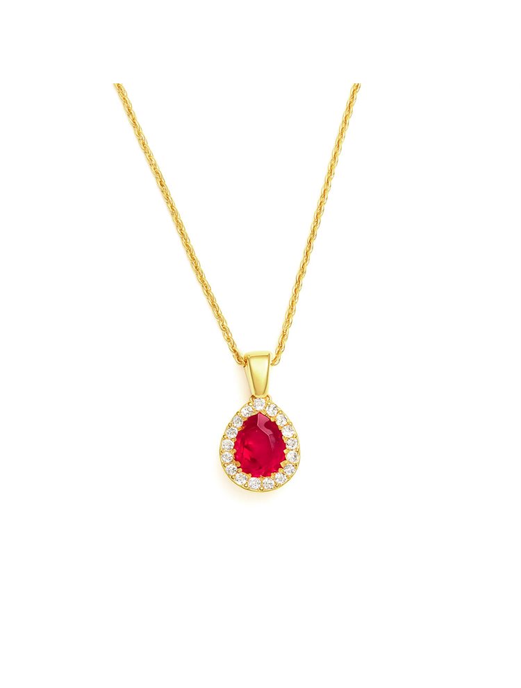 Κολιέ Επιχρυσωμένο Ασήμι 925 με Δάκρυ Κόκκινο Ζιρκόν και Λευκά Ζιρκόν