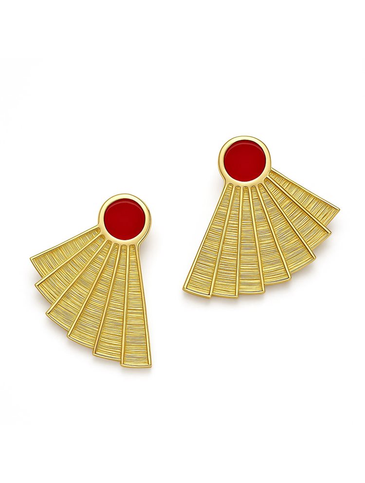 Σκουλαρίκια Επιχρυσωμένο Ασήμι 925 με Κόκκινο Σμάλτο σε Σχέδιο Βεντάλιας ΜΕ ΚΛΙΠ