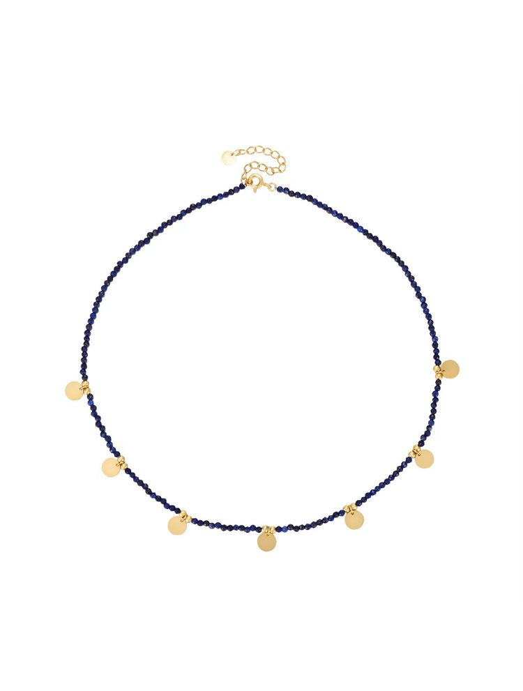 Κολιέ επιχρυσωμένο ασήμι 925 με μπλε χάντρες και δίσκους