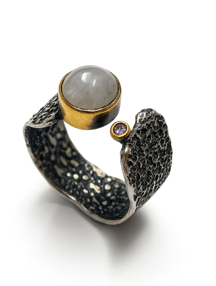 Δαχτυλίδι από Ασήμι 925 με Κίτρινη Επιχρύσωση και Φυσική Πέτρα αχάτη