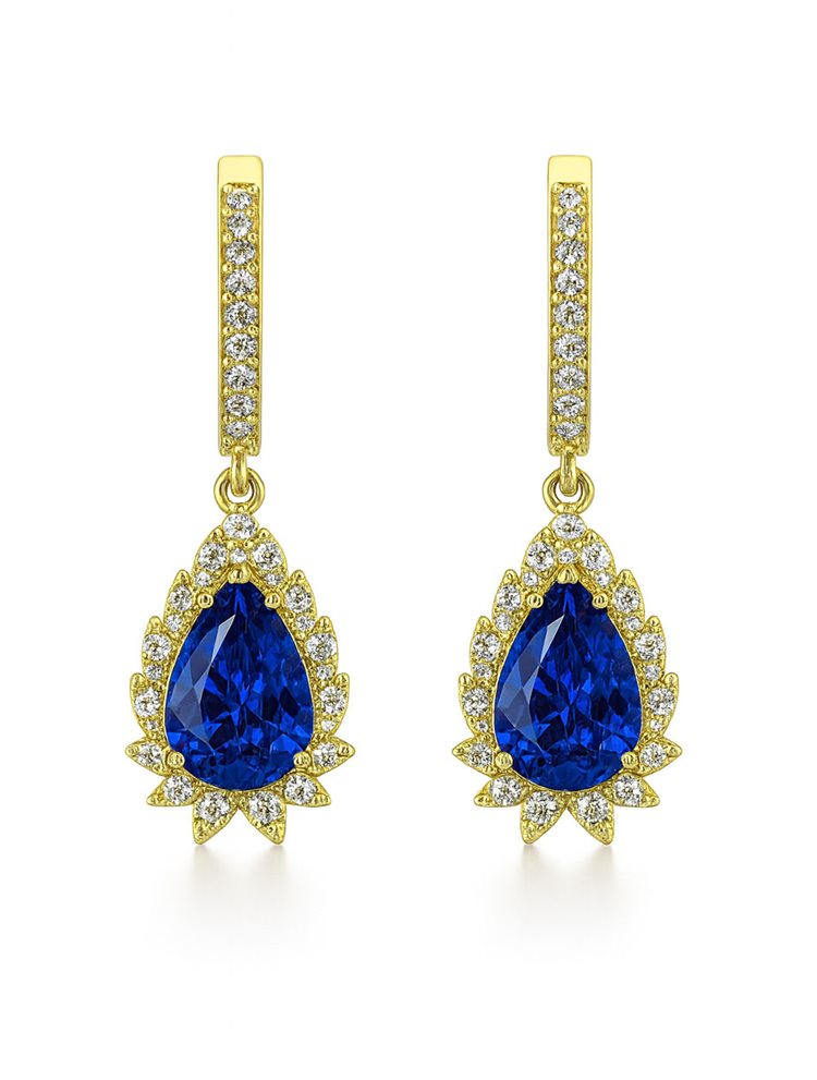 Σκουλαρίκια Ασήμι 925 Επιχρυσωμένα με Μπλε Δάκρυ και Λευκά Ζιρκόν