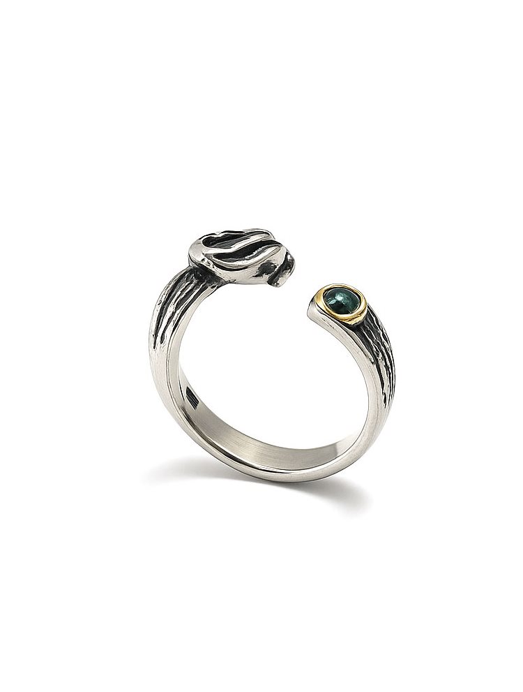 Ανοιχτό Δαχτυλίδι Ασήμι 925 Επιχρυσωμένο με Πράσινη Πέτρα