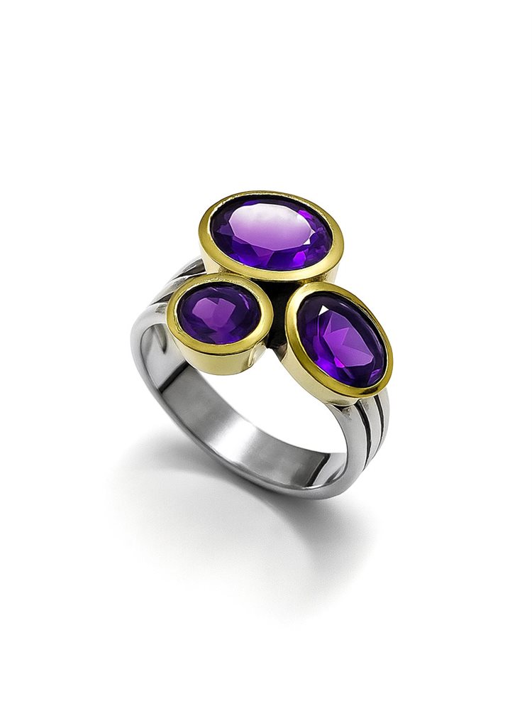Δαχτυλίδι Ασήμι 925 Επιχρυσωμένο με Αμέθυστους
