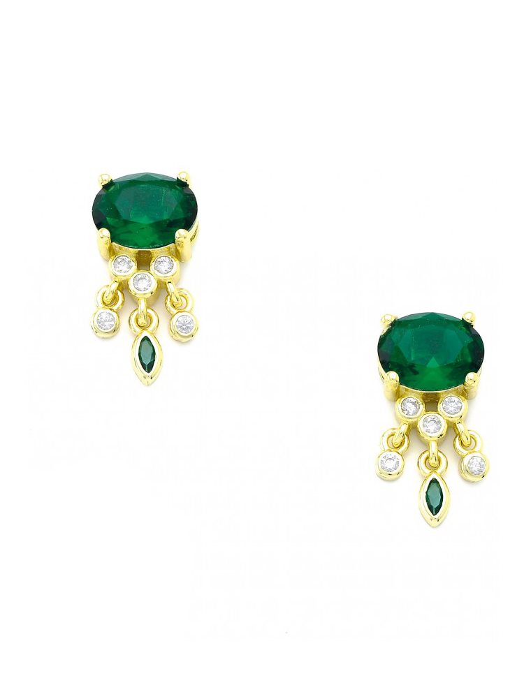Καρφωτά σκουλαρίκια από επιχρυσωμένο ασήμι 925 με πέτρες ζιργκόν στο χρώμο του σμαραγδιού