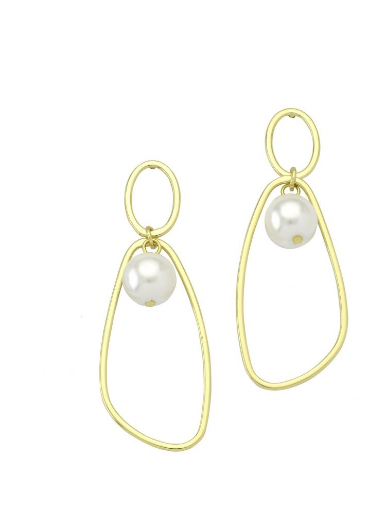 Σκουλαρίκια κρεμαστοί ακανόνιστοι κρίκοι σε επιχρυσωμένο ασήμι 925 και πέρλ