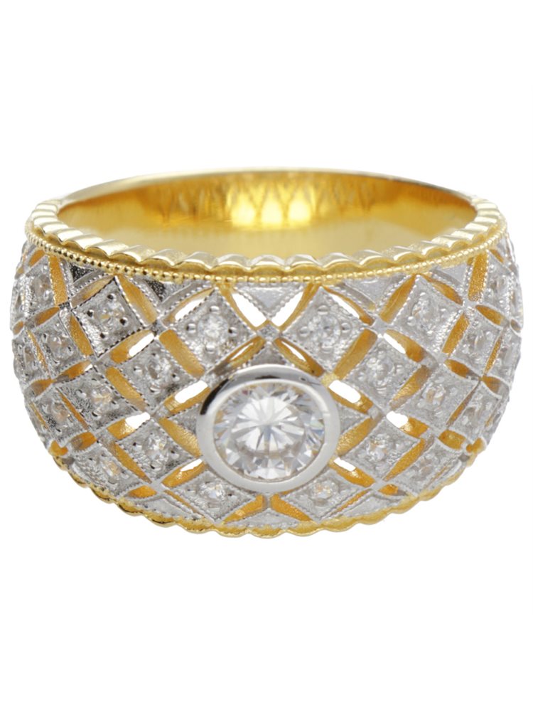 Χειροποίητο Δαχτυλίδι Διχρωμίας από ασήμι 925 με Λευκό Διαμάντι & Φιλιγκρέ Σχέδιο