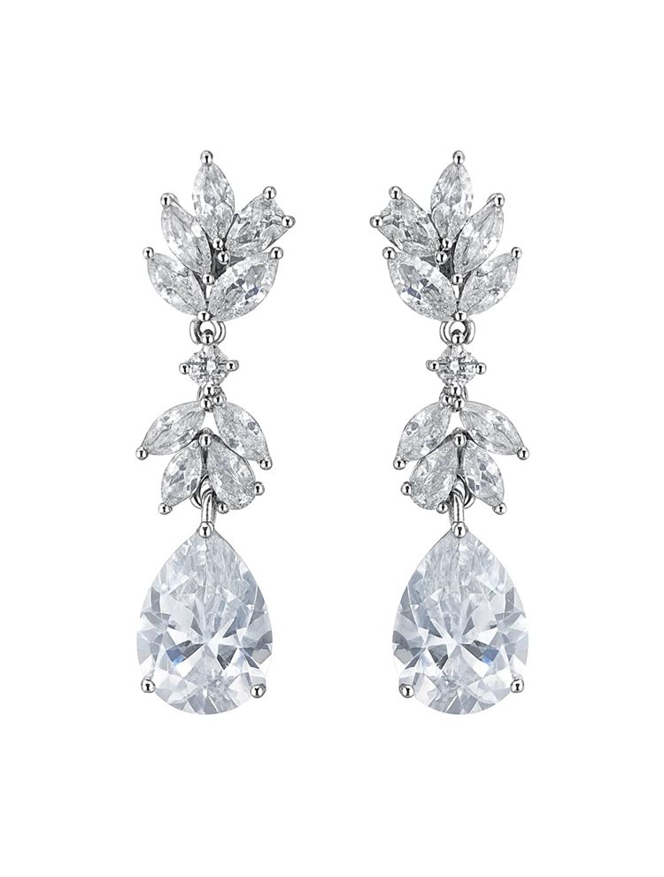 Σκουλαρίκια ασήμι 925 με πέτρες ζιργκόν σε σχήμα φύλλου και δάκρυ