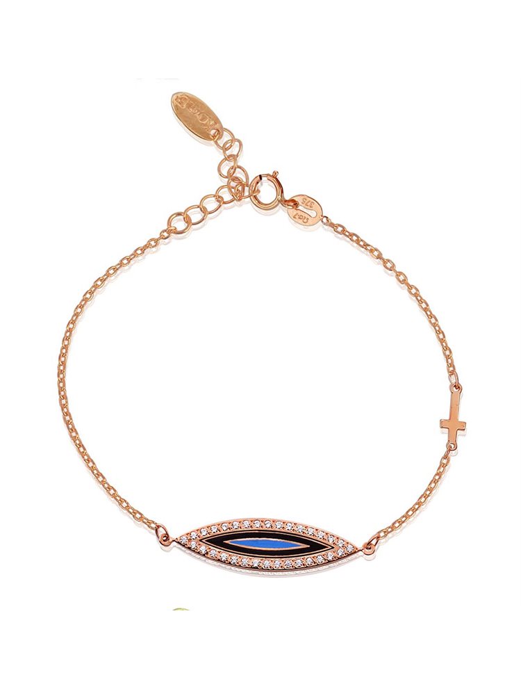 Βραχιόλι από ρόζ χρυσό 14 καρατίων με μάτι και σταυρό