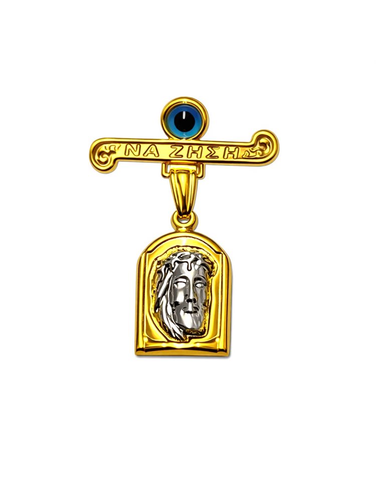 Παιδικό φυλαχτό παραμανά από επιχρυσωμένο ασήμι 925 διπλής όψης με την Παναγία και πίσω κωνσταντινάτο