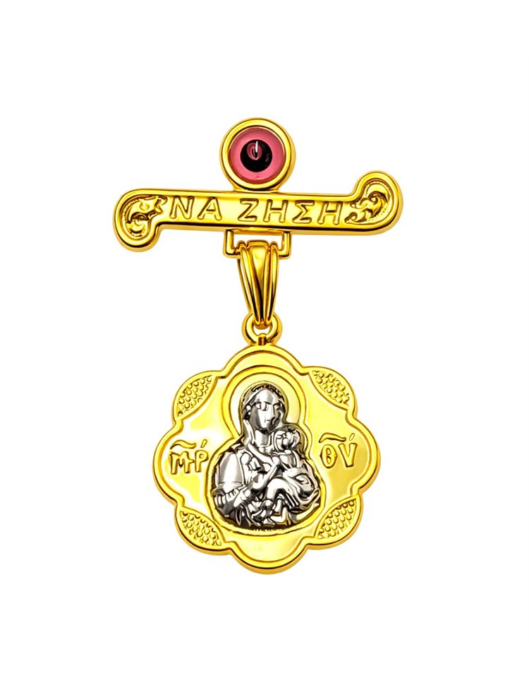 Παιδικό φυλαχτό παραμανά από επιχρυσωμένο ασήμι 925 διπλής όψης με την Παναγία