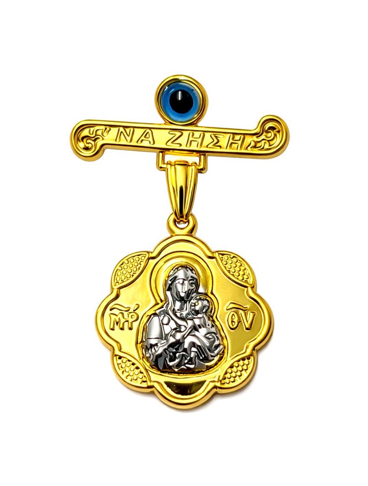 Παιδικό φυλαχτό παραμανά από επιχρυσωμένο ασήμι 925 διπλής όψης με την Παναγία
