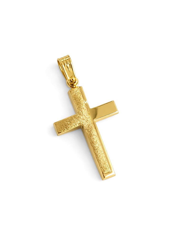 Σταυρός Βάπτισης Χρυσός Κ14 Ανάγλυφος Κλασικός διπλής όψης με την βάπτιση