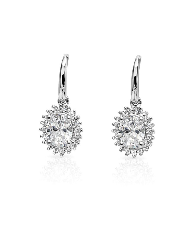 Σκουλαρίκια Κρεμαστά από Ασήμι 925 με Λευκή Πέτρα και Ζιργκόν