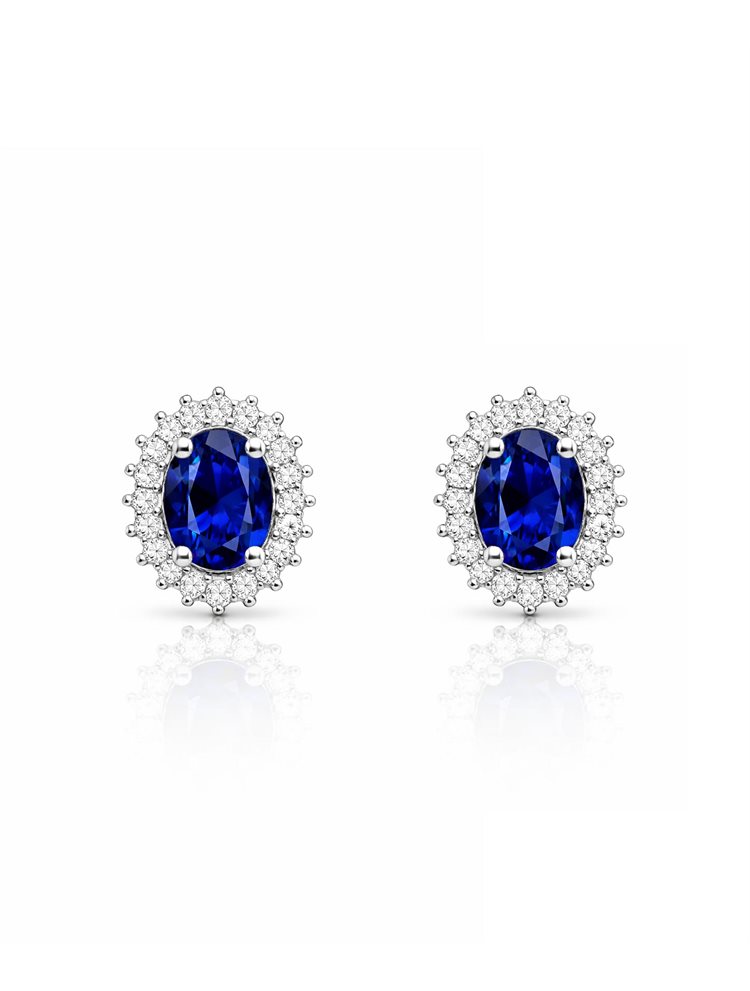 Σκουλαρίκια Καρφωτά από Ασήμι 925 με Μπλε Οβάλ Πέτρα και Ζιργκόν
