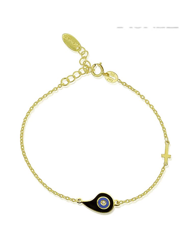 Βραχιόλι από χρυσό 14 καρατίων με μάτι και σταυρό