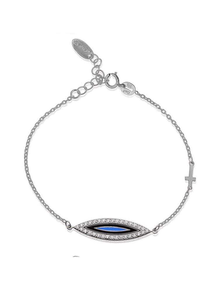 Βραχιόλι από λευκόχρυσό 14 καρατίων με μάτι και σταυρό