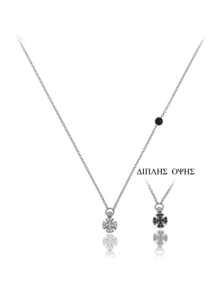 Κολιέ λευκόχρυσό 14 καρατίων Κ14 με διπλής όψης σταυρό