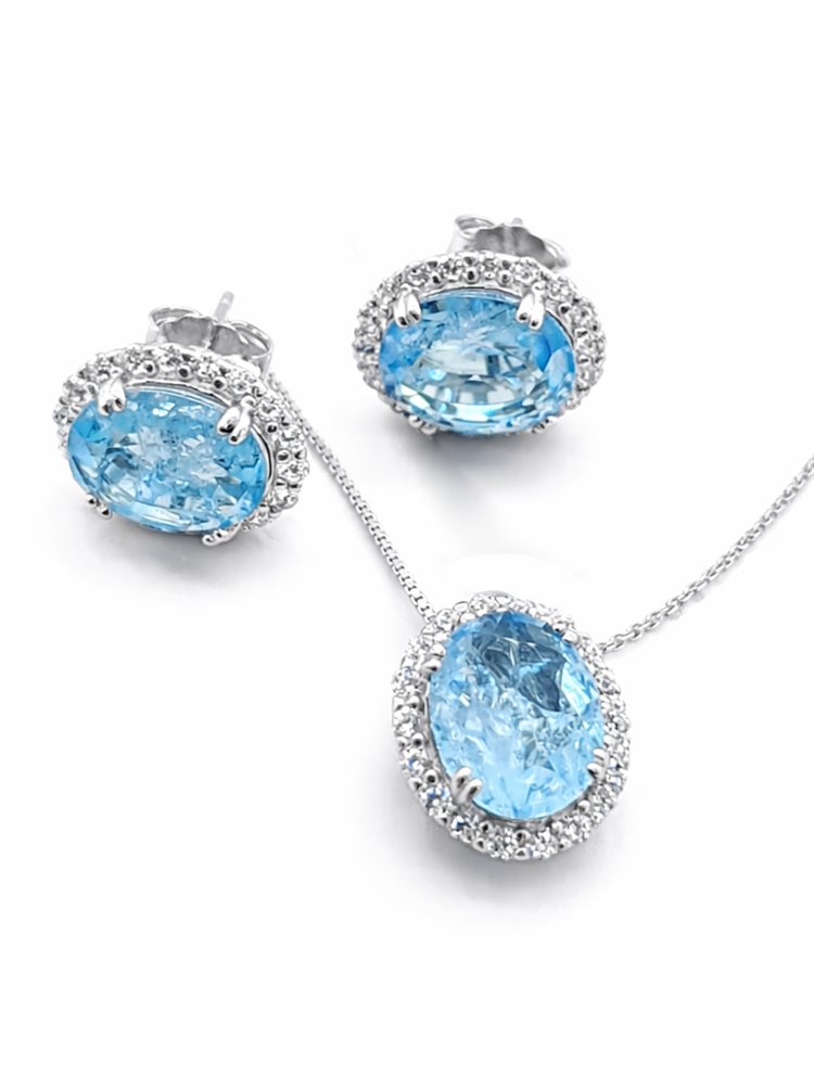 Σετ Κοσμημάτων από Ασήμι 925 με Θαλασσί Πέτρες & Λαμπερά Ζιργκόν