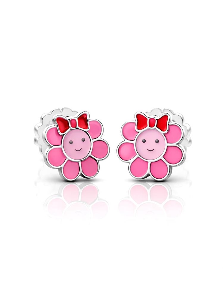 Παιδικά σκουλαρίκια από ασήμι 925 με σμάλτο λουλουδάκια