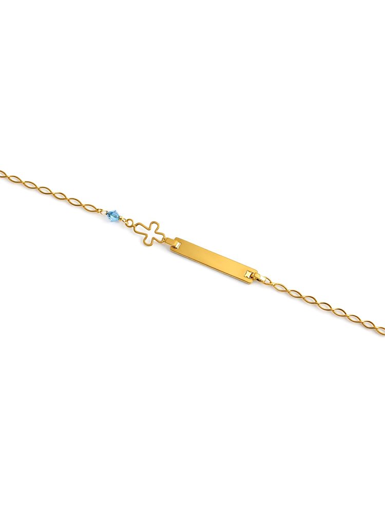 Παιδικό Χρυσό Βραχιόλι Ταυτότητα Κ9 με Σταυρό & Πέτρα